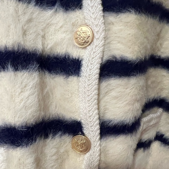 J. Crew Sweater Lady Jacket in Striped Brushed Yarn Nautical White and Navy (L) - Picture 9 of 14